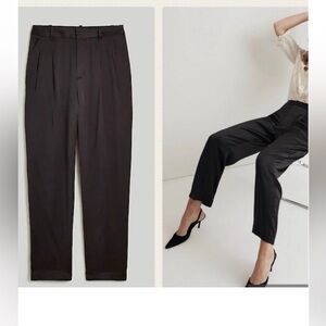Madewell satin pleated tapered pants in Navy Blue. Worn once.